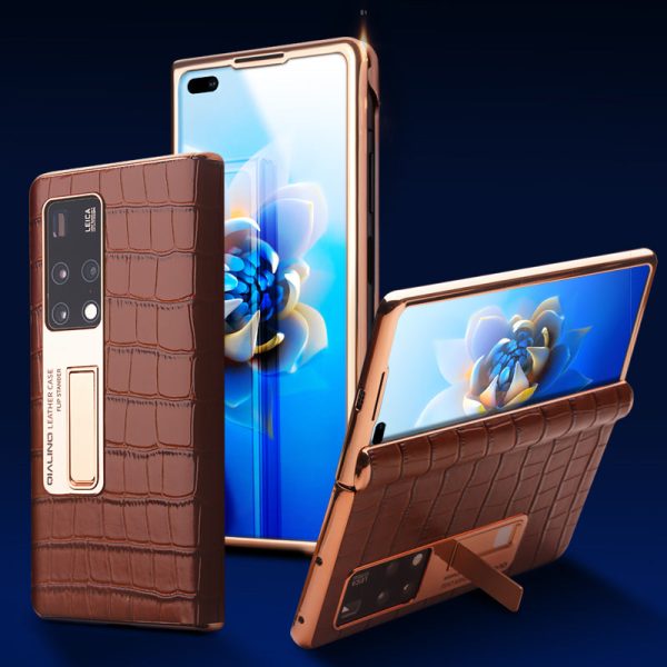 QIALINO Genuine Cow Leather Case for Huawei Mate X2 Anti-Drop Kickstand Phone Cover with Tempered Glass Film Hot on Sale