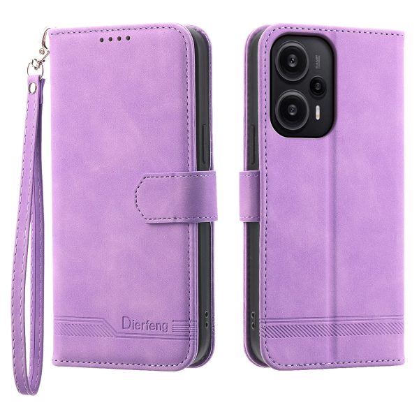 DIERFENG DF-03 for Xiaomi Redmi Note 12 Turbo   Poco F5 5G Leather Wallet Mobile Case Lines Imprinted Stand Cover Online Sale