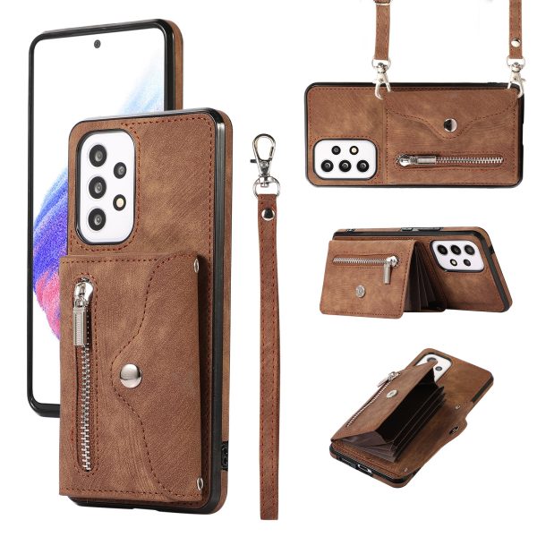 For Samsung Galaxy A53 5G Anti-Fingerprint Cover Kickstand PU Leather+TPU Cell Phone Case with RFID Blocking Card Bag Online Sale