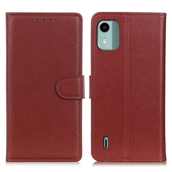 For Nokia C12 4G   C12 Plus   C12 Pro Litchi Texture Leather Wallet Mobile Case Flip Stand Drop-proof Phone Cover on Sale