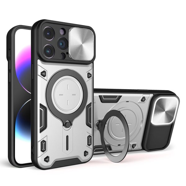 For iPhone 14 Pro Anti-drop Cover Rotatable Kickstand PC + TPU Mobile Case with Slide Camera Lid Cheap