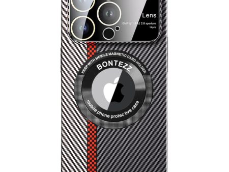 VOERO For iPhone 14 Pro Carbon Fiber Texture PC Phone Case Anti-Drop Magnetic Phone Cover with Concave Lens Hot on Sale