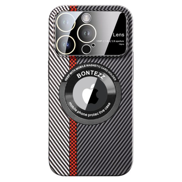 VOERO For iPhone 14 Pro Carbon Fiber Texture PC Phone Case Anti-Drop Magnetic Phone Cover with Concave Lens Hot on Sale