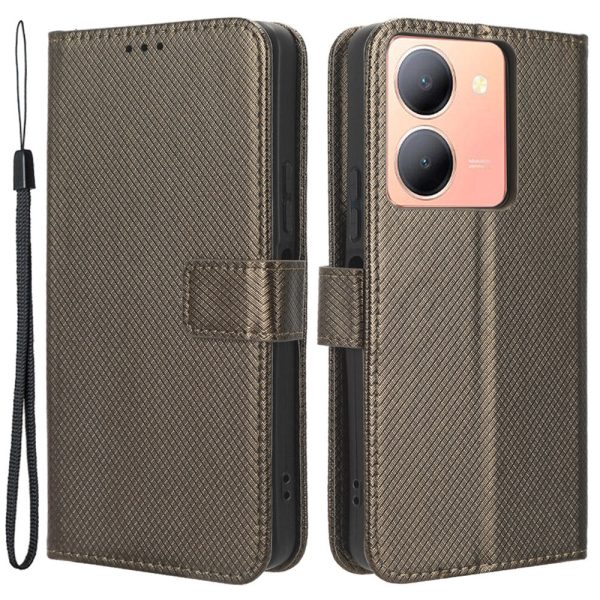 For vivo Y36 4G   Y36 5G   Y78 5G (China) Mobile Phone Case Stand Wallet PU Leather Shell Diamond Texture Phone Cover Online now