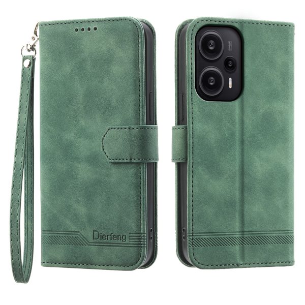 DIERFENG DF-03 for Xiaomi Redmi Note 12 Turbo   Poco F5 5G Leather Wallet Mobile Case Lines Imprinted Stand Cover Online Sale