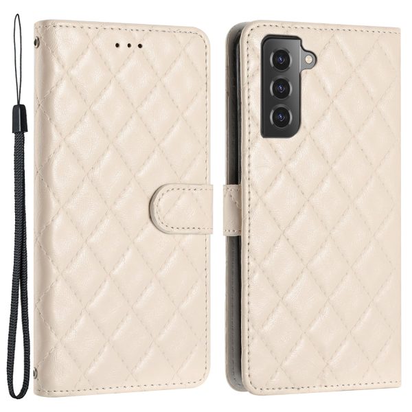 For Samsung Galaxy S22 5G Mobile Phone Case Stitching Line Rhombus PU Leather Wallet Stand Phone Cover Supply