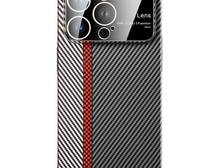 VOERO Anti-Scratch PC Case for iPhone 14 Pro Max Carbon Fiber Texture Phone Shell with Lens Glass Film Online now