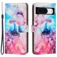 For Google Pixel 8 Mobile Phone PU Leather Case Marble Pattern Wallet Stand Cover with Wrist Strap For Sale