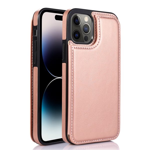 For iPhone 14 Pro Max Card Holder Kickstand Phone Cover Crazy Horse Texture Leather Coated TPU Mobile Case on Sale