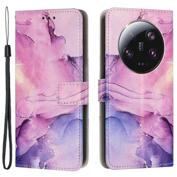 For Xiaomi 13 Ultra Mobile Phone Case Marble Pattern Wallet Stand PU Leather Cover with Wrist Strap on Sale