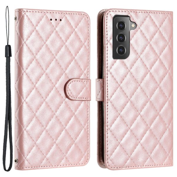 For Samsung Galaxy S22 5G Mobile Phone Case Stitching Line Rhombus PU Leather Wallet Stand Phone Cover Supply